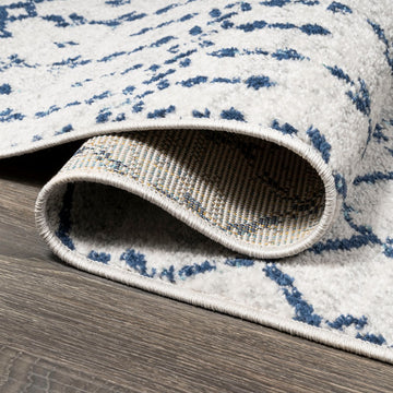 Moroccan Hype Boho Vintage Diamond Area Rug Cream/Navy